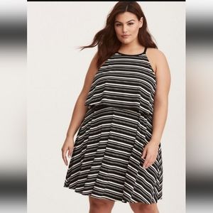 Black & White Striped Jersey Twofer Tank Dress